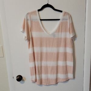Torrid White and Pink Striped Short Sleeve Tee
